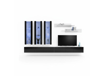 Luxus Wohnwand Holzmöbel Wohnzimmer Wandregal Designer Hänge Vitrine Neu