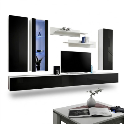 Wohnzimmer Set 7 tlg Luxus Wohnwand Modern Designer Wandschrank Neu TV Ständer