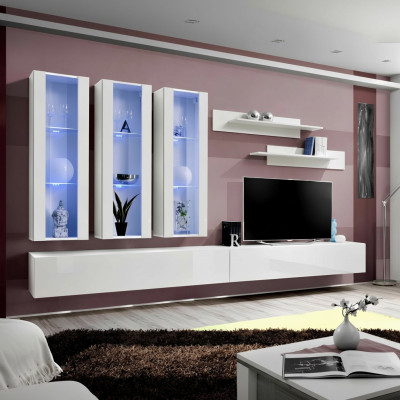 Weiß Wohnwand Designer Hänge Vitrine TV Ständer Sideboard Holz Modern