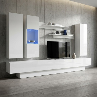 Wohnwand Holz Wohnzimmer Möbel Weiß TV Ständer Moderne Design Wand Regale