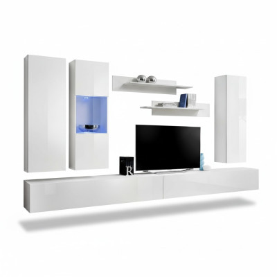 Wohnwand Holz Wohnzimmer Möbel Weiß TV Ständer Moderne Design Wand Regale