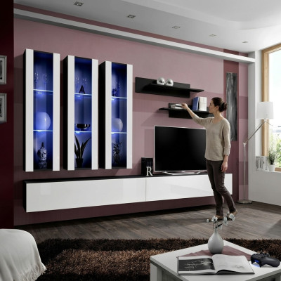 Wohnwand Hänge Vitrine Wohnzimmer Lowboard TV Ständer Modern Design Set 7tlg.