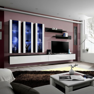 Wohnwand Hänge Vitrine Wohnzimmer Lowboard TV Ständer Modern Design Set 7tlg.