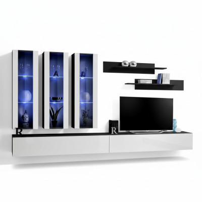 Wohnwand Hänge Vitrine Wohnzimmer Lowboard TV Ständer Modern Design Set 7tlg.