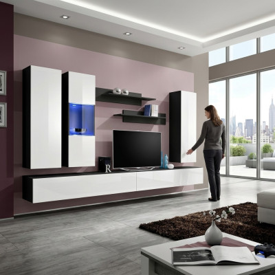 Designer Set 7 tlg. Wohnwand Hänge Vitrine Wandschrank Luxus Möbel Wohnzimmer