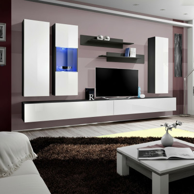 Designer Set 7 tlg. Wohnwand Hänge Vitrine Wandschrank Luxus Möbel Wohnzimmer