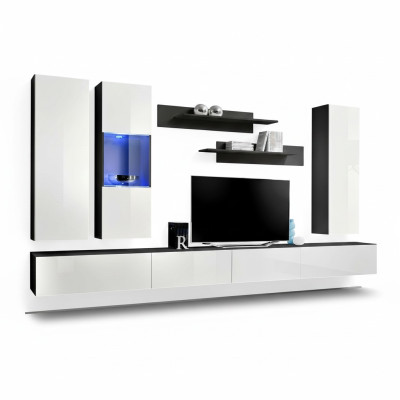 Designer Set 7 tlg. Wohnwand Hänge Vitrine Wandschrank Luxus Möbel Wohnzimmer
