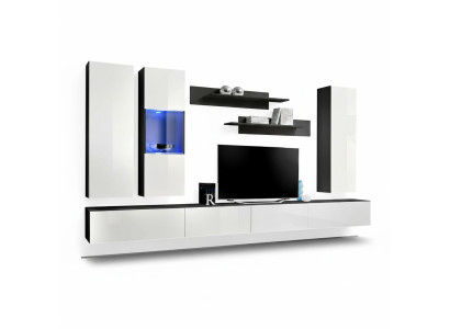Designer Set 7 tlg. Wohnwand Hänge Vitrine Wandschrank Luxus Möbel Wohnzimmer