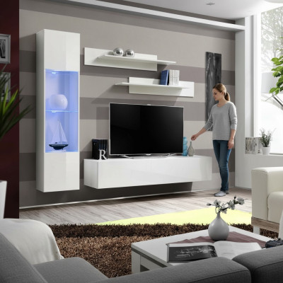 Wohnzimmermöbel Weiß Wohnwand Designer Luxus TV Ständer Hänge Vitrine Regale