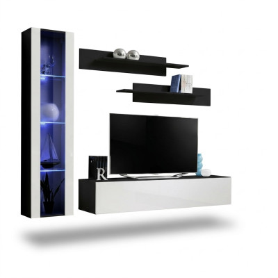 Designer Wohnwand Set 4tlg Schwarz Wohnzimmermöbel Hänge Vitrine Einrichtung