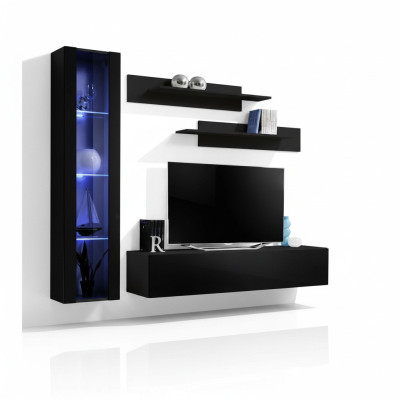 Wohnzimmermöbel Schwarz Komplett Set Wohnwand Designer Hänge Vitrine Möbel