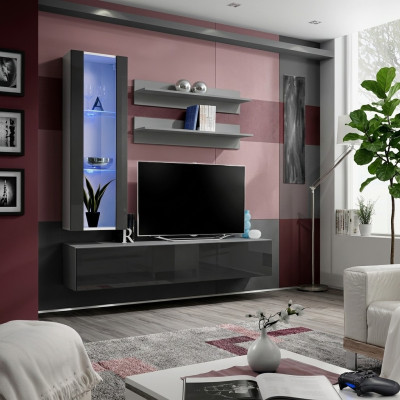 Design Hänge Vitrine Regale Wohnwand Set 4tlg Wohnzimmer TV-Ständer Möbel