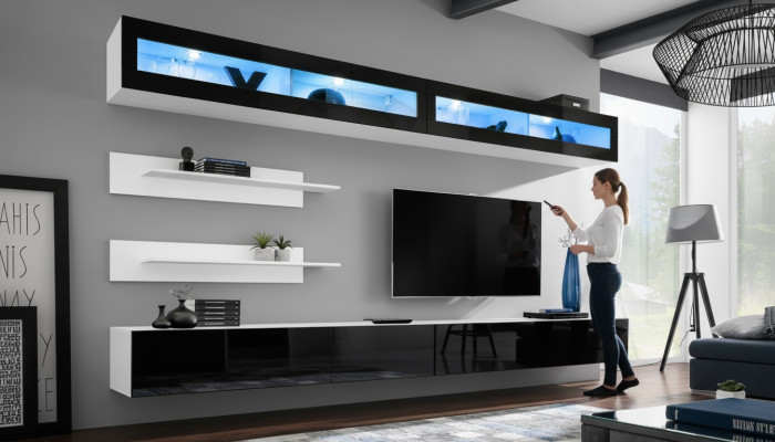 Wohnwand Set 6 tlg Luxus Wohnzimmer TV-Ständer Wand Regal Design Einrichtung