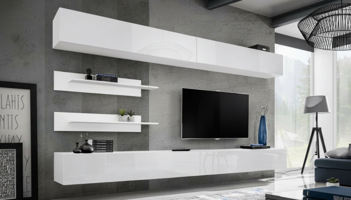 Weiß Wohnwand Wohnzimmer Set 6 tlg Luxus Modern Holzmöbel Wandschrank TV-Ständer