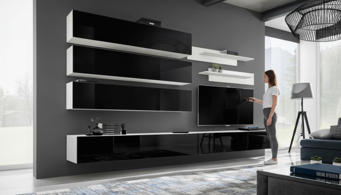 Set 7 tlg. Designer Wohnzimmer Wohnwand Wandschrank Sideboard TV-Ständer Neu