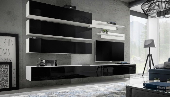 Set 7 tlg. Designer Wohnzimmer Wohnwand Wandschrank Sideboard TV-Ständer Neu