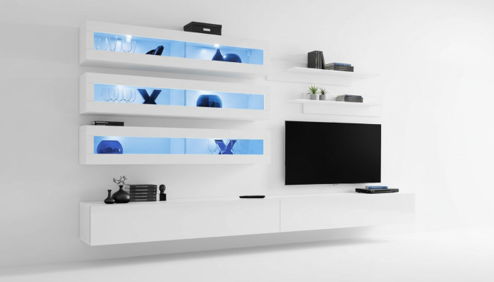 Garnitur 7tlg.Wohnzimmer Set Designer Stil Wohnwand TV-Ständer 2x Wand Regale
