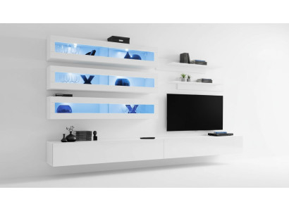 Garnitur 7tlg.Wohnzimmer Set Designer Stil Wohnwand TV-Ständer 2x Wand Regale