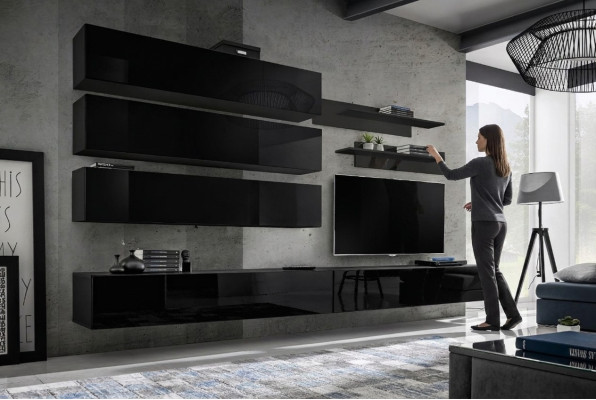 Design Wandschrank Wohnwand Wohnzimmer Holz Einrichtung Wand Regale Neu