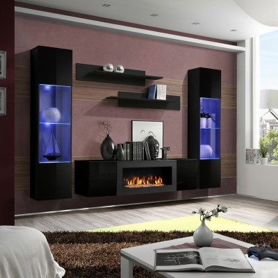 Designer Schwarz Wohnwand Holzmöbel Hänge Vitrine Luxus Sideboard Wand Regale