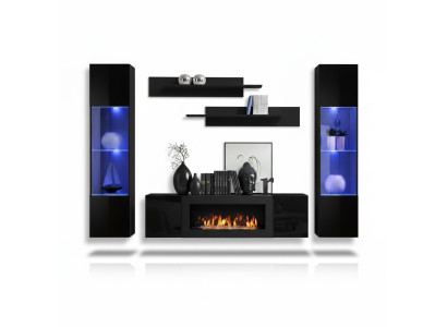Designer Schwarz Wohnwand Holzmöbel Hänge Vitrine Luxus Sideboard Wand Regale