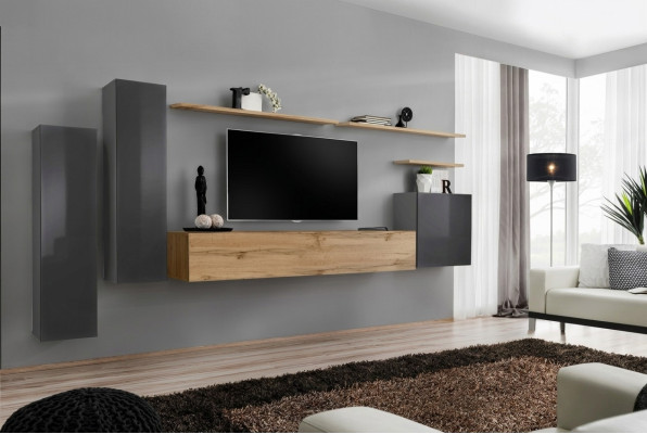 Designer Wohnwand Möbel Wohnzimmer Luxus TV Ständer Holz Wandregal Komplett Neu