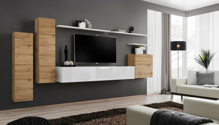 Wohnwand Wohnzimmer Set 7tlg TV Ständer Neu Regal Luxus Modern Design Möbel