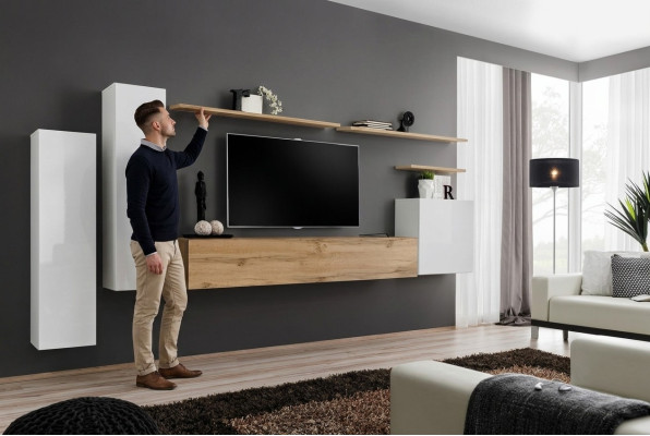 Designer Wohnwand Wandregal Set 7tlg Luxus Modern Wohnzimmermöbel