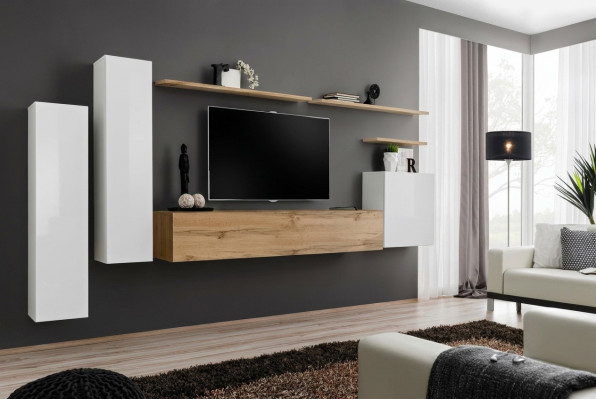 Designer Wohnwand Wandregal Set 7tlg Luxus Modern Wohnzimmermöbel