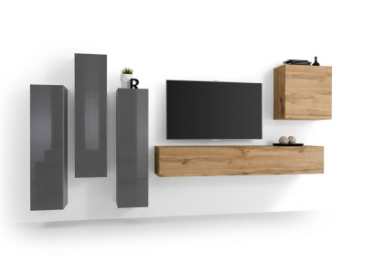 Modern Wohnwände Set 5tlg Wohnzimmer Grau Holz Möbel Schrank TV-Ständer Neu
