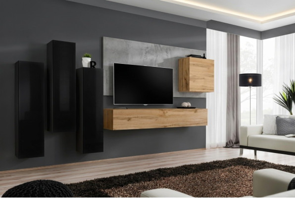 Schwarz Wohnzimmer Komplett Set Sideboard RTV Schrank Wand Garnitur Luxus Möbel