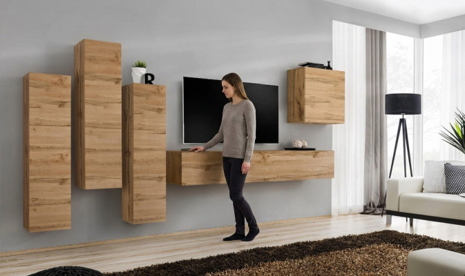 Wohnwand Braun Wandschrank Wohnzimmer TV Ständer Holz Luxus Möbel Einrichtung