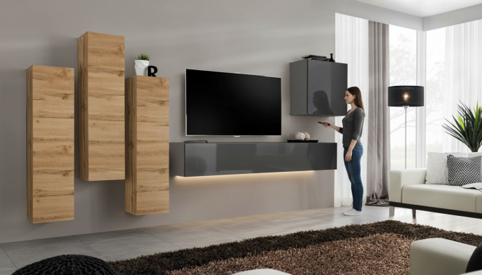Luxus Set Wohnwand 5tlg. Wohnzimmer Einrichtung rtv Wandschrank Grau Möbel