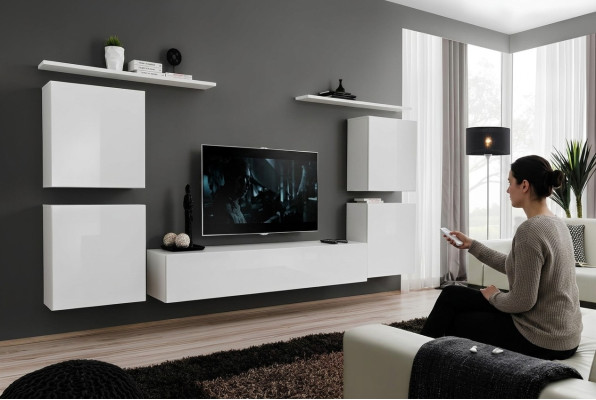 Komplett Set 7tlg Weiß Wohnwand Wohnzimmer Luxus Einrichtung Modern TV Ständer