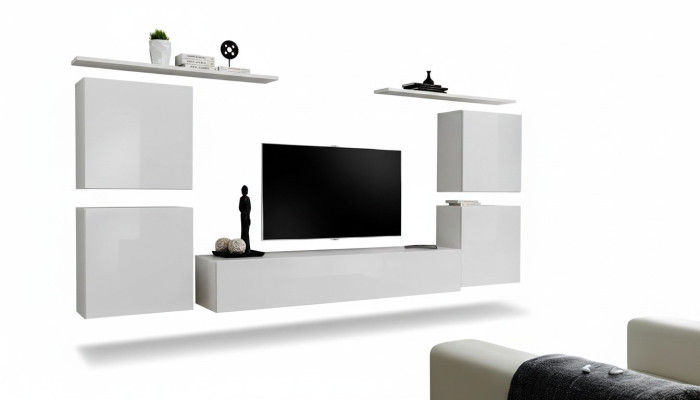 Komplett Set 7tlg Weiß Wohnwand Wohnzimmer Luxus Einrichtung Modern TV Ständer