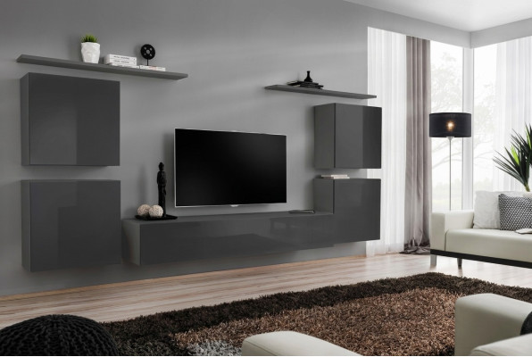Grau Wand Wohnwand Wohnzimmer Möbel luxus TV Ständer Wandregal Schrank Regal Neu