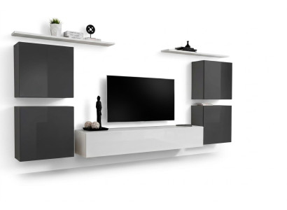 Wohnzimmer Weiß Wohnwand Set Wandregal TV-Ständer Holzmöbel 2x Vitrine Wohnwand