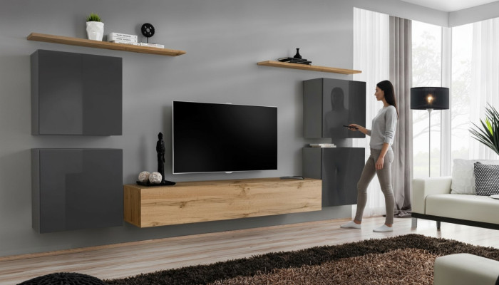Luxus Wohnwand Komplett 7tlg Designer Wandregal Wohnzimmer Braun TV-Ständer