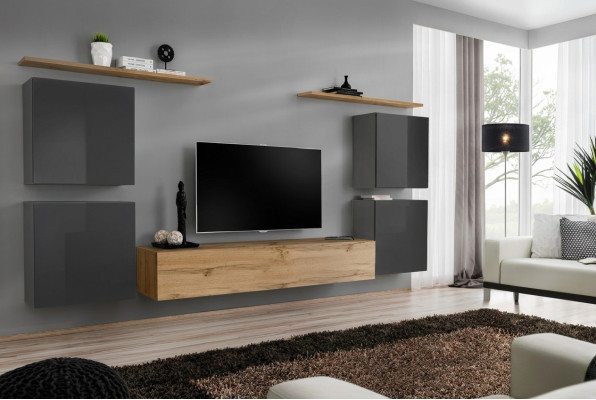Luxus Wohnwand Komplett 7tlg Designer Wandregal Wohnzimmer Braun TV-Ständer