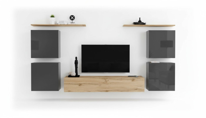 Luxus Wohnwand Komplett 7tlg Designer Wandregal Wohnzimmer Braun TV-Ständer