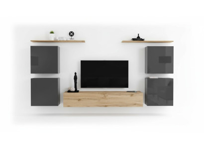 Luxus Wohnwand Komplett 7tlg Designer Wandregal Wohnzimmer Braun TV-Ständer