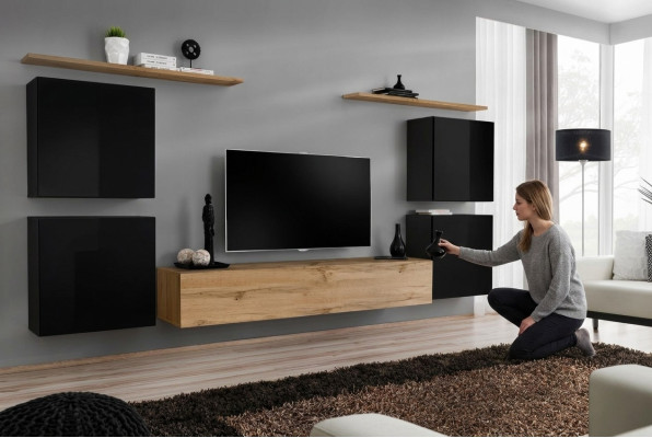 Wohnwand Schrank Wandregal Holz Wohnzimmer Möbel TV Ständer Design Sideboard