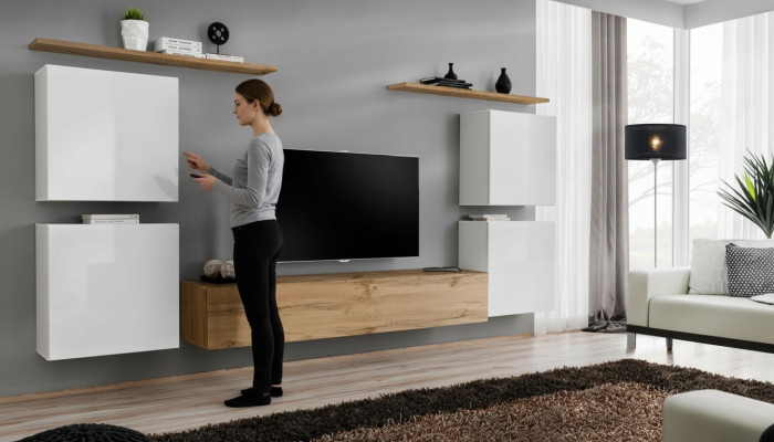 Garnitur Set 7tlg Luxus Neu Wohnwand Braun TV Ständer Wandschrank Holz