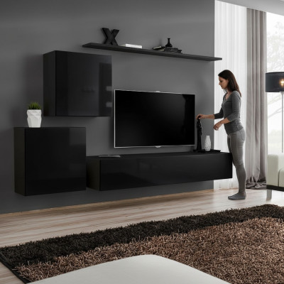 Wohnwand Wohnzimmer Set Schwarz Sideboard Wandregale 4tlg Set Wandschrank