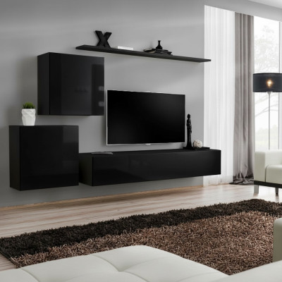 Wohnwand Wohnzimmer Set Schwarz Sideboard Wandregale 4tlg Set Wandschrank