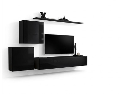 Wohnwand Wohnzimmer Set Schwarz Sideboard Wandregale 4tlg Set Wandschrank
