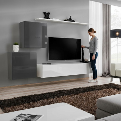 Wohnwand Wohnzimmer Set 4tlg Stil Modern Lowboard Wandregal Weiß Wandschrank