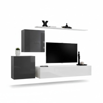 Wohnwand Wohnzimmer Set 4tlg Stil Modern Lowboard Wandregal Weiß Wandschrank