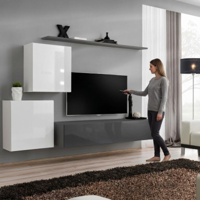 Wohnwand Wohnzimmer Set Grau Sideboard Wandregal 4tlg Set Designer Holz Neu
