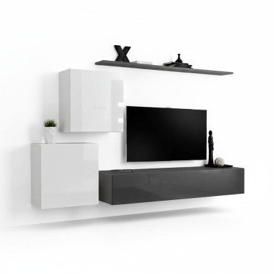 Wohnwand Wohnzimmer Set Grau Sideboard Wandregal 4tlg Set Designer Holz Neu